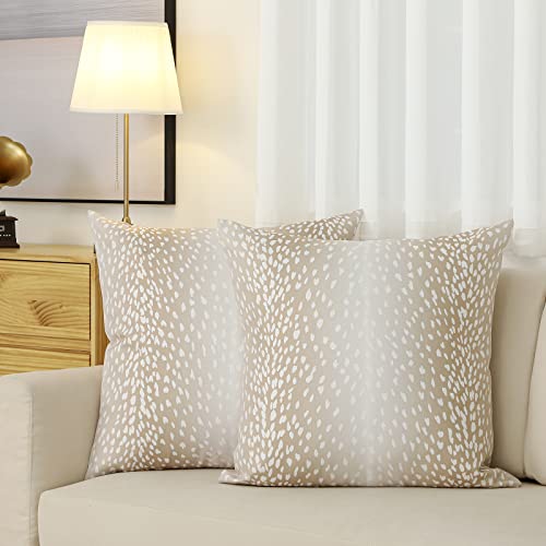 Set Of 2 Antelope Pillow Covers, 26X26 Inch Soft Linen Faux Fawn Animal Print Modern Euro Throw Pillow Covers, Square Neutral Accent Pillow Case Sham For Couch Sofa Bedroom Decorative Beige And White #TOP1