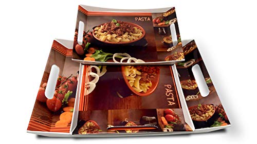 Image of UPC Crystal Melamine Serving Tray, Set of 3 (Small, Medium and Large Size) Ocean Series | Multicoloured, White