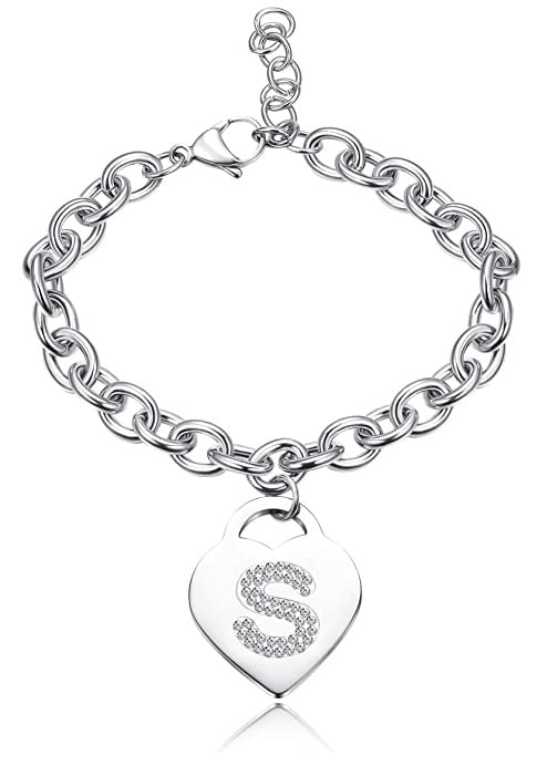 Di Bello - Bracciale Da Donna A Catena In Acciaio,ciondolo LETTERA