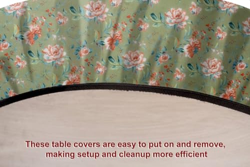 Image of The Furnishing Tree Elastic Cotton Round Center Table Cover 20x20 in Inches Floral Multicolor on Greenish Base