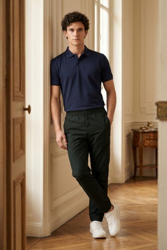 Image of Allen Solly Men's Regular Mid‑Rise Casual Pants | Cotton‑Blend Fabric | Solid Parachute Pants | Stylish & Comfortable Fit
