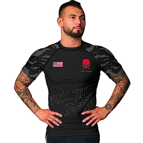 Customized America Flag Short Sleeve Rash Guard Men, Compression Shirt Stretchable Fabric