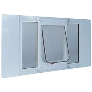 Ideal Pet Products Aluminum Sash Window Pet Door, Adjustable to Fit Window Widths from 23″ to 28″, Chubby Kat 7-1/2” x 10-1/2” Flap Size