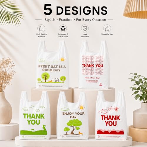 Image of YoYoRain White Thank you T shirt bag, Grocery shopping bag Reusable and Disposable Supermarket Bag 11''x6''x21'' 101PCS