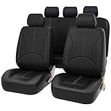 AUTO HIGH Car Seat Covers, Black-Full Set Car Seat Protector Premium Faux Leather Automotive Vehicle...