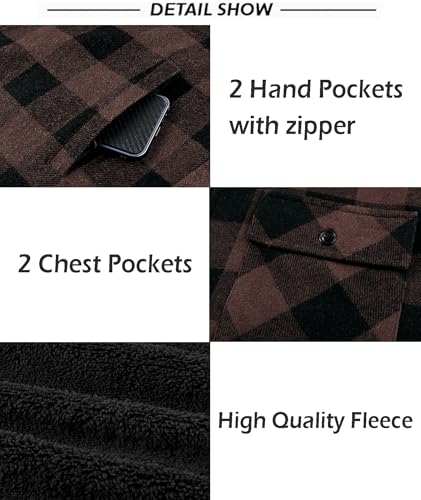 Image of SCODI Mens Flannel Hooded Jacket Fleece Sherpa Lined Zip Up Plaid Hoodies