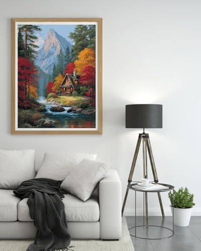 Image of 14CT Counted Cross Stitch Kits for Adults Advanced Mountains Lake Printed Stamped Cross Stitch Kits for Adults (Mountain Lake 4)