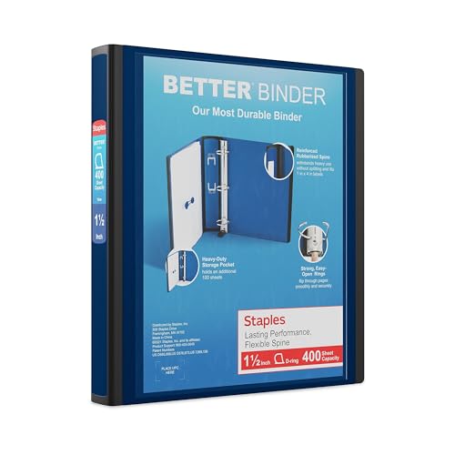 Staples 1 1/2-inch 3-Ring Better Binder, Navy Blue, 3/Pack (ST55855-CCVS)