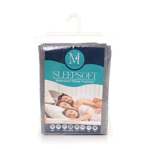 Image of Waterproof Terry Cotton Pillow Protector Cover with Zippered Closure | 18X28 Inch Standard Size Pillow Cover, Set of 2 | Dustproof Bedding Pillowcase for Protection (Grey)
