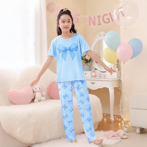 Image of FIOBEE Girls Pajamas Sets 2PCS Summer Pajama Sleepwear Kids Pjs Clothes Short Sleeve for Teen Girl Size 3-14