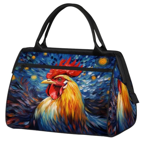 Travel Duffel Bag for Women, Oil Rooster Weekender Overnight Bag Carry on Beach Swim Bags Dance Bag Airlines Approved Personal Item Travel Bag for Yoga, Sports, Hospital