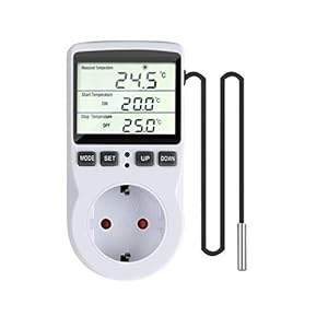 Furado Digitaler Temperaturregler Steckdosen mit fühler Steckdose, LCD Bildschirm Heizen Kühlen Temperaturschalter, 230V Thermostate für Gewächshaus Bauernhof Temperaturregler/Terrarium Thermostat