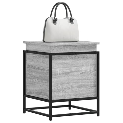 Boîte de rangement en bois structure métal table d'appoint gris