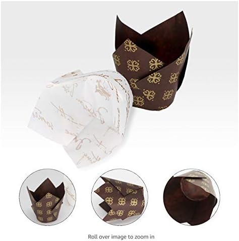 Tulip Cupcake for Baking Cupcake Cases Tulip Baking Cups, 2 Colors Paper Muffin Cups, Standard Size Muffin Cases Cupcake Liners Muffin for Wedding, Birthday, Party, Brown and White, 100PCS