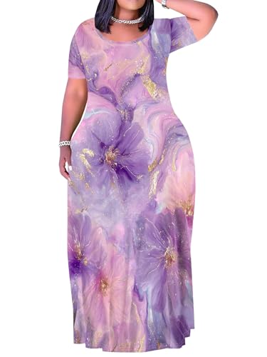 Image of SUZONANA Plus Size Dresses for Women Summer Casual Maxi Dress Short Sleeve Loose Vacation Dress