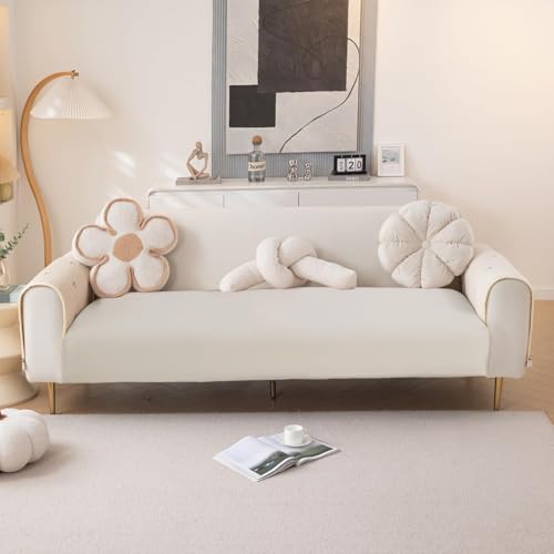 Image of HOKIPO Premium Dutch Velvet Anti-Slip Armrest Cover for Sofa, 1 Pair, Gentle Cream (NEW-AR-5742-CRM*2)