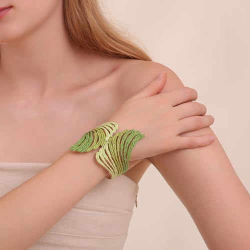 Raffia Wing Cuff Bracelet for Women, Colorful Angel Wing Bangle Wide Chunky Wrist Cuff Bracelet2
