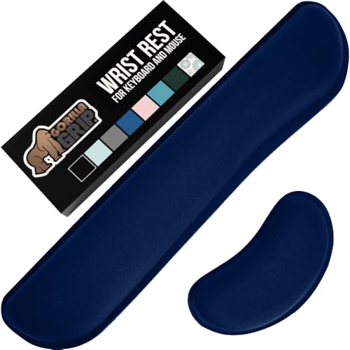 Image of GORILLA GRIP Silky Gel Memory Foam Wrist Rest for Computer Keyboard, Mouse, Ergonomic Design for Typing Pain Relief, Desk Pads Support Hand and Arm, Mousepad Rests, Stain Resistant, 2 Piece Pad, Navy
