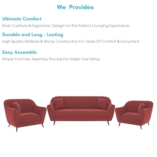 Image of Atticus 3+1+1 Seater Sofa Set for Living Room (Maroon Colour) Premium Fabric Sofa