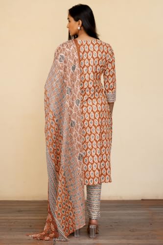 Image of MIRCHI FASHION Women's Straight Fit Pure Cotton Floral Printed Kurta Set with Dupatta and Pant