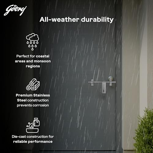 Image of Godrej Door Fittings | Aldrop for Main Door (10 inch, Satin Finish) | SS304 Lock for Left & Right Handed Doors | Suitable for All-Type Doors of Residential & Commercial Complexes | Size 16 x 300 mm