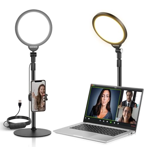 NEEWER Basic 7' Selfie Licht Set, Tisch Handy Ringleuchte, 10W 3000K-6500K Dimmbares Vollbild Ring Light mit Ständer und Telefonhalter für...
