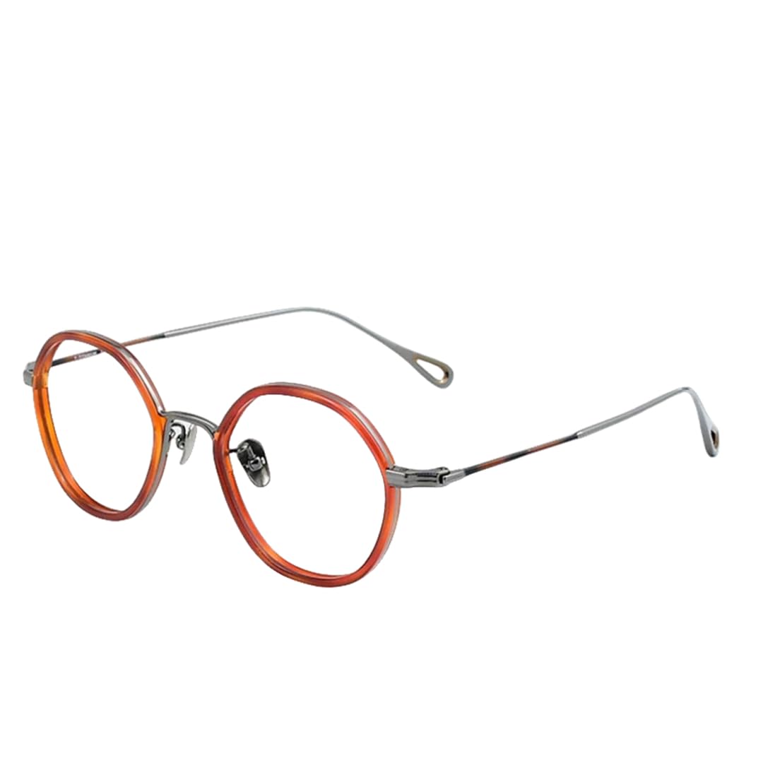 Montatura per occhiali da vista in acetato e titanio da donna, vintage, rotonda, da uomo (tartaruga)