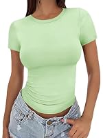 Cuptacc T Shirt Damen Rundhals Kurzärmeliges Eng Oberteil Mintgrün XS – Ansicht 2