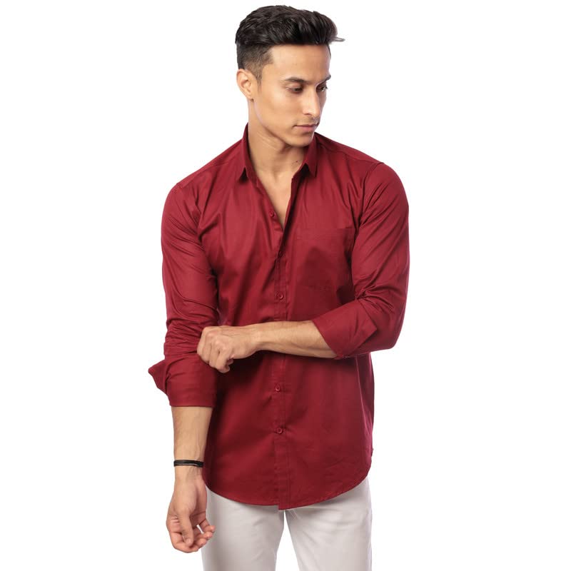 Image of VIDHYANJALI Cotton Blend Casual Shirt for Men Full Sleeves | Men's Regular Fit Shirt for Casual, Festival, Party, Evenings and Work | Full Sleeves Plain Shirts for Men & Boy