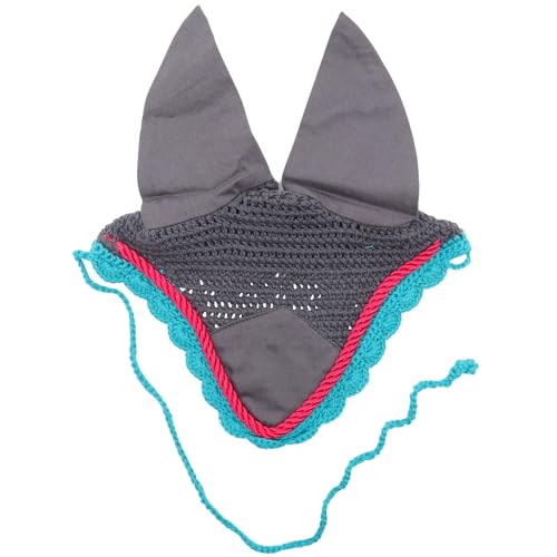 Horse Mask Deep Gray Crochet Ear Bonnet Knitted Elastic Fabric Breathable Portable Cover Outdoor Use for Horse