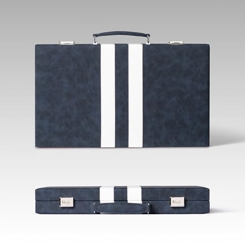 Lingle 15inch Backgammon Sets for Adults, Classic Backgammon Board with Unique Checkers Dice, Faux Leather Exterior and Velvet Interior, Portable Backgammon Travel Set (Blue) - image 3