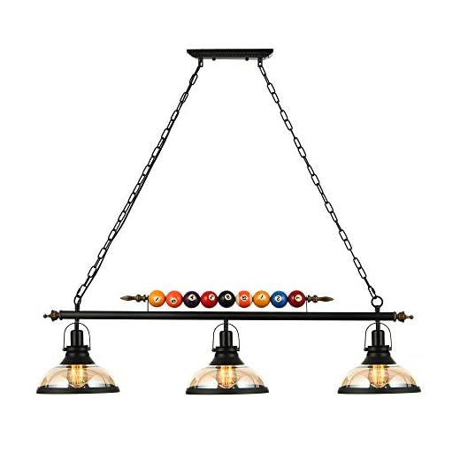 LAKIQ 3 Lights Island Light Hanging Pool Table Light Fixture Pendant Light with Clear Glass Shade Special Billiard Ball Decoration Chandelier for Gaming Room Living Room Kitchen