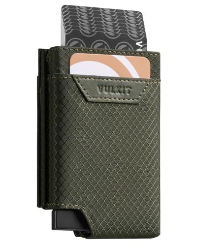 VULKIT Bifold Pop up Card Holder with Money Compartment Business Card Case Minimalist Front Pocket Wallet for Men (Green)