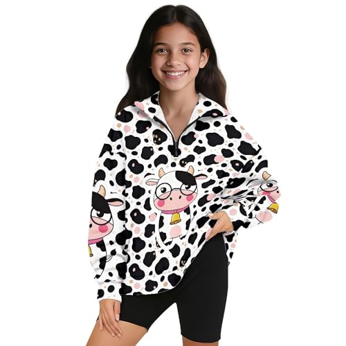 Image of AmzPrint Girls Graphic Quarter Zip Coat Long Sleeve Lightweight Oversized Athletic Running Hoodies For Kids Teen Girls