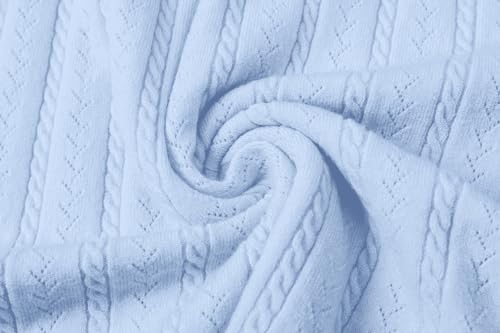 Image of SANGTREE Women's Cable Knit Half Sleeve Sweaters, Crew Neck Solid Color Knitted Summer Pullover Tops
