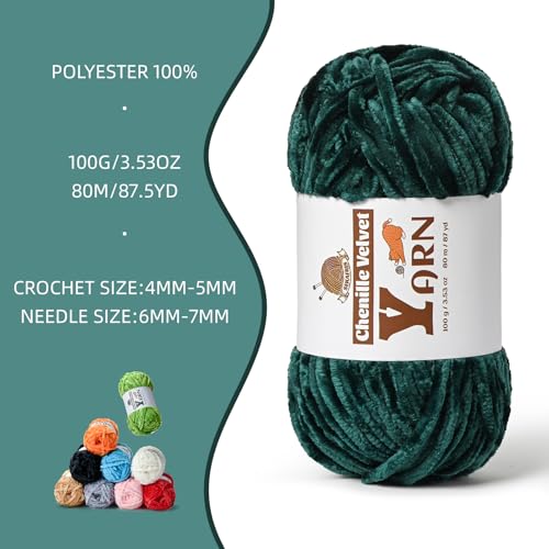 Image of 2 Pack Plush Chenille Chunky Yarn - Fluffy Velvet Yarns Crochet for Blanket Knitting and Crocheting - Soft Baby Yarn for Crocheting - Amigurumi Crochet Yarns 100g (87yds) (2 Army Green)