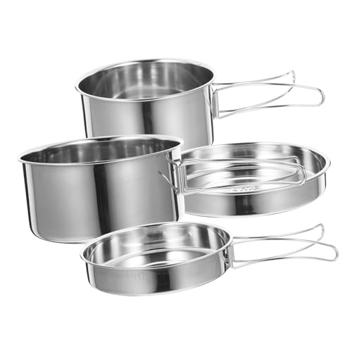 NAMOARLY Camping Hiking Cookware Set 4-Piece Stainless Steel Portable Outdoor Cooking Pot Pan Cup Kit