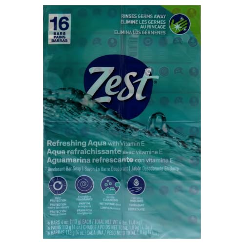 Image of Zest Bar Soap - Enriched with Vitamin E - Moisturizing Body Soap - Gentle Soap - Paraben-Free Soap Bar - Suitable for All Skin Types - Aqua - 16 Pc
