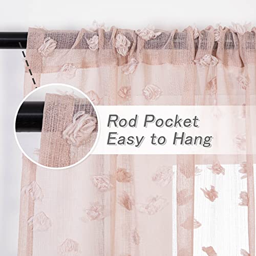 Mysky Home Pom Pom Pink Sheer Curtains For Bedroom Light Filtering Semi-Sheer Curtains For Nursery Girls Kids Room Rod Pocket Boho Voile Window Draperies Dusty Pink 52 X 95 Inch 2 Panels #TOP1