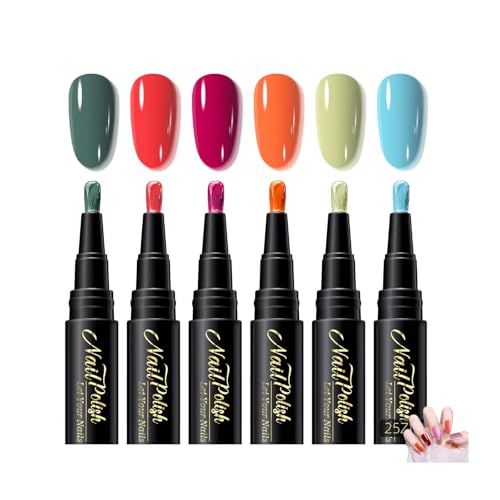Vernis Stylo à Ongles Gel 6 Couleurs,Stylo Vernis à Ongles,Feutre Vernis à Ongle,Accessoires De Peinture Pour Manucure,Séchage Rapide Sans Lampe Uv,Idéal...