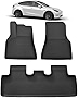 LDCRS Tesla Model Y Floor Mats 2023 2022 2021 - All Weather Floor Mats - Premium 3D Waterproof Car Mats Without Logo - Heavy Duty Non Slip Floor Liners - Set of 3 (1st & 2nd Row)