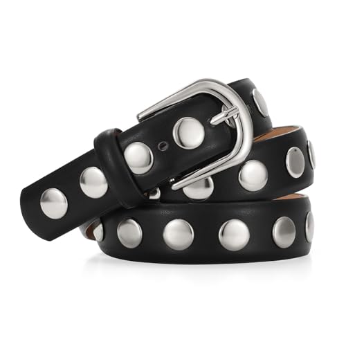 JASGOOD Women Studded Belts Fashion Women Black Leather Belt Ladies Punk Belt for Jeans Pants Dress4