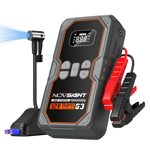 NOVSIGHT Jump Starter with Air Compressor - 6250A Portable Battery Jump Starter for Car(5L Gas/3L Diesel) 12V Car Jump Box & 150PSI Auto-Shut Tire Inflator with Carrying Case(Orange) NOVSIGHT Jump Starter with Air Compressor - 6250A Portable Battery Jump Starter for Car(5L Gas/3L Diesel) 12V Car Jump Box & 150PSI Auto-Shut Tire Inflator with Carrying Case(Orange)