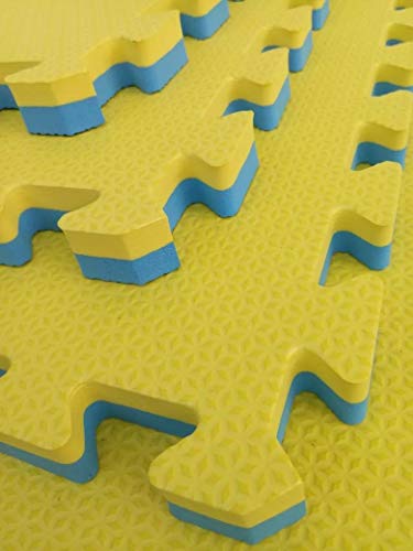 Kit com 10 Tatames Dupla Face Azul com Amarelo 50x50x2cm