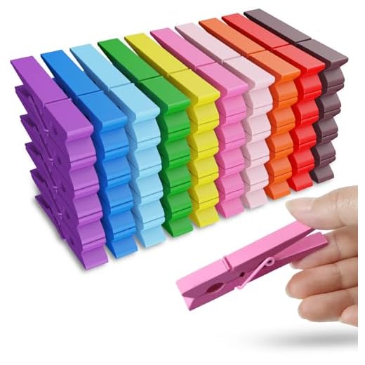 HONGYUTAI 50PCS Colored Wooden Clothespins, 2.9 Inch, 10 Colors Each 5 Pcs, Decorative Clothes Pins for Clipping Pictures, Photos, Crafts, Gifts, Wooden Material