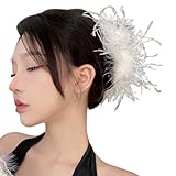 MZRAN 1920年代ヘアクリップ ラージ バンスクリップ ファッション ヘア装飾ホルダー フェザーバレッタ ヘアスタイリングツール オーナメント