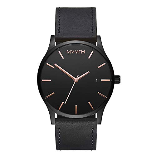 MVMT Men's Minimalist Vintage Watch with Analog Date | Black Rose Leather