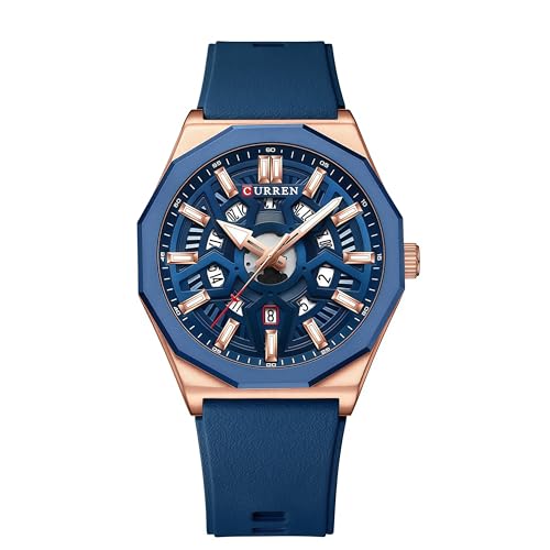 The Watch Company Men's Analog Watch | Blue Dial & Blue Strap | Sporty and Casual Watch | Date Feature | Soft Silicon Strap Quartz Movement | Strong Luminous | Waterproof Watch