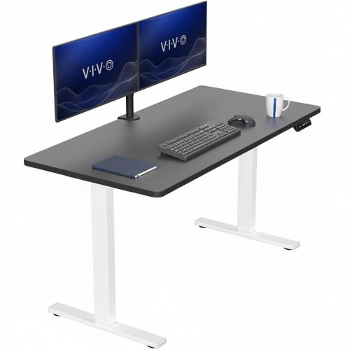 Image of VIVO Black 55 x 28 in Standing Desk, DESK-KIT-1W55B | Electric, Holds 220 lbs, Sit Stand, Height Adjustable, Solid One-Piece Table Top, Memory Presets, 1B Series, White Frame