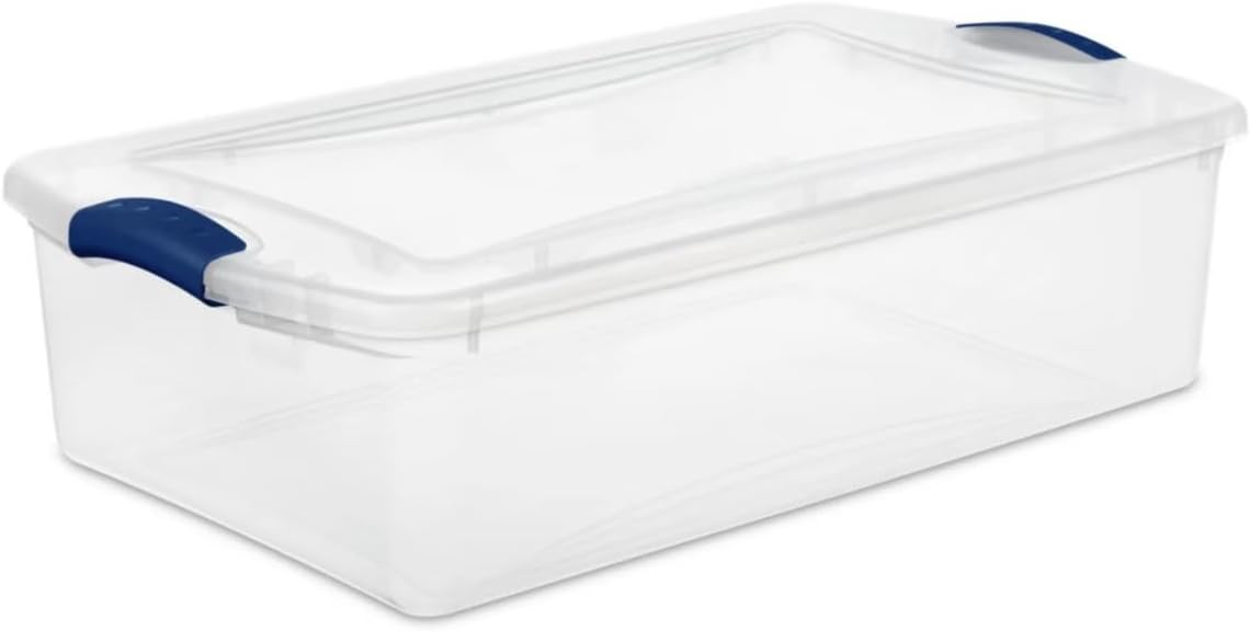 6 Pack 32 Quart Clear Plastic Storage Bins with Latching Lids, Heavy Duty Stackable Storage Containers for Organization, Blue